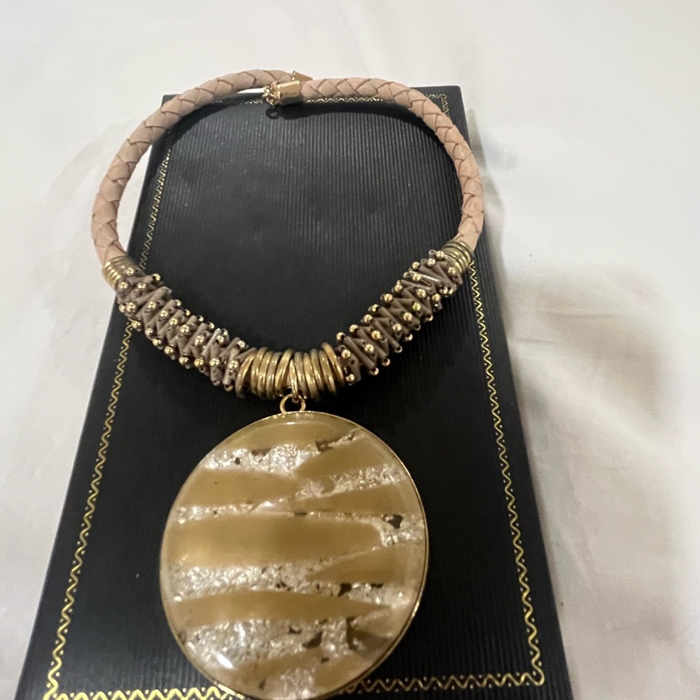 Chico’s Elegant Gold Choker Necklace with disc pendant